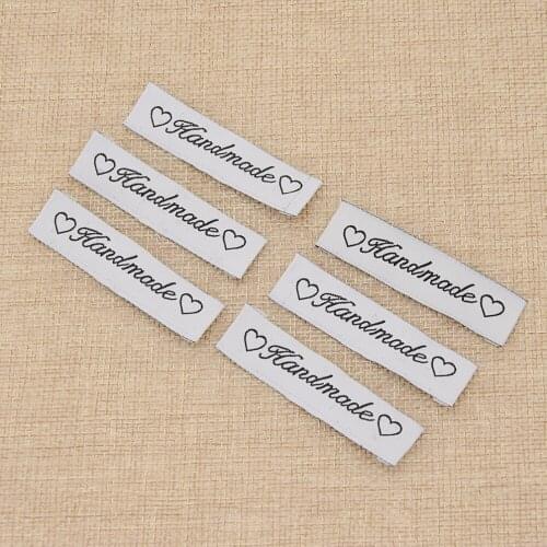 50pcs Embroidered Handmade Love Heart Polyester Garment Labels For DIY Craft Sewing On Bag Shoes Hat Decor Cloth Tags