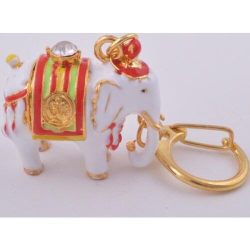 Feng Shui Pair of White Elephants Keychain Amulet W1202