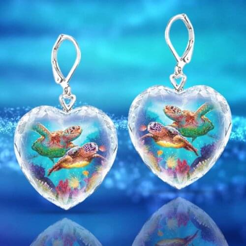 Exquisite Romance Turtles Heart-Shapedearrings for Women Ocean World Aesthetic Jewelry for Women Fashion Crystal Accessories