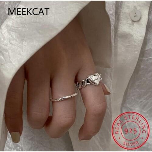 925 Sterling Silver Korea Heart-Shaped Love Peach Dollar Smiley Ring Female Hot Index Finger Tail Ring Fashion Trendy