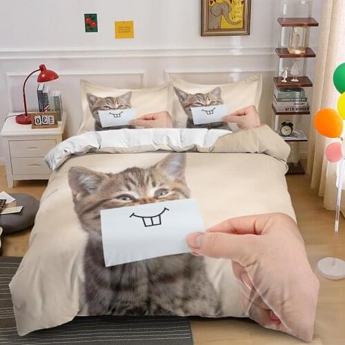 Cute Pet Cat Bedding Set Comforter Animal 3D Print Luxury Duvet Cover Set Home Textile Decoration Adult Queen King Single Size