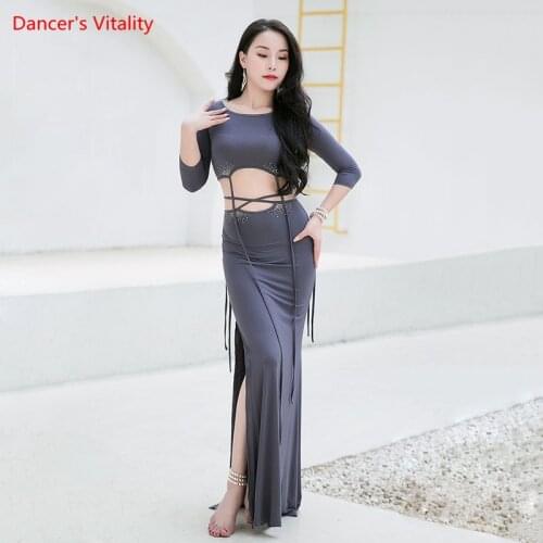 Belly Dance Suit Modal Top Long Sleeve Split Skirt Performance Clothes Female Adult Elegant Bandage Set Competition Clothing