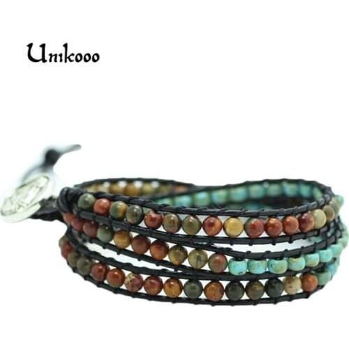 Leather Wrap Bracelet for Women Picasso Stone Handmade Multilayer Czech Glass Beads Leather Rope Jewelry Bisuteria Jewellery