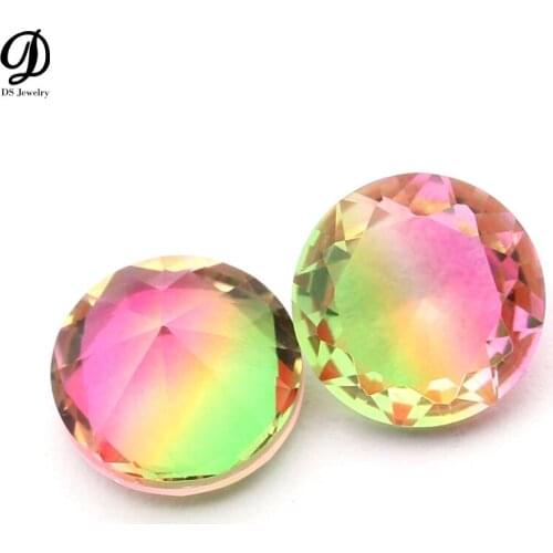 Round Loose Imitation Natural Synthetic Gradient Tourmaline Price Mixed Colour Glass Loose Stone