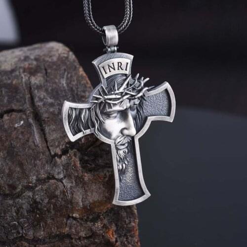 Retro Christ Jesus Crucifix Pendant Necklace Metal Chain Heavy Jewelry Gift Religious Christian Chain Necklace Crown Thorns P119