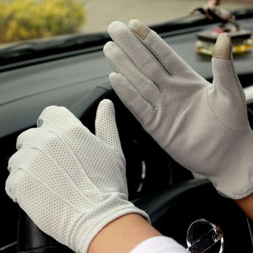 Summer mens cotton sunscreen gloves thin breathable non-slip touch screen driving and cycling gloves