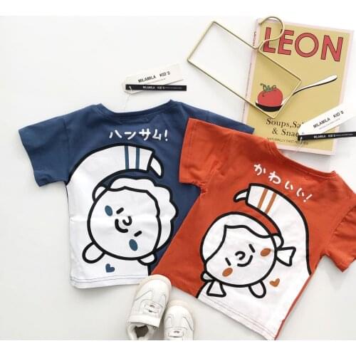 Tonytaobaby Summer New Style Boys and Girls Pure Cotton Heart T-shirt Double Color Short Sleeve Short T-shirt