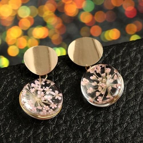 Fashion Dried Flower Jewelry Wedding Earings Clear Transparent Ball Earrings Gold Color Sequin Dangle Hanging Earrings for Women
