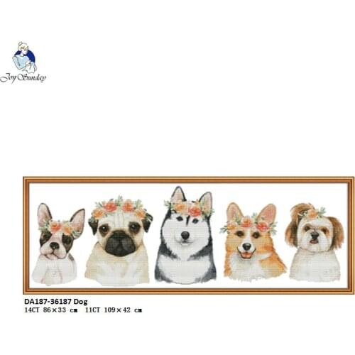 Joy Sunday Five dogs Pattern Cross Stitch Kits 11CT Printed Fabric 14CT Canvas DMC Counted Chinese Embroidery set Needlework