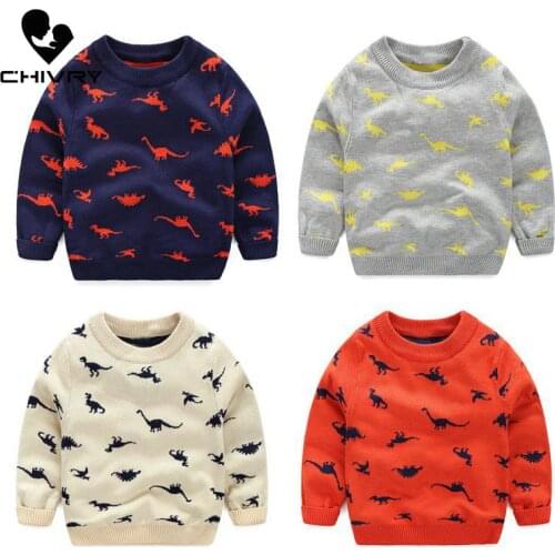 New 2019 Kids Children Pullover Sweater Autumn Winter Boys Girls Cartoon Dinosaur O-neck Knitted Sweaters Tops Clothing for 3-8T