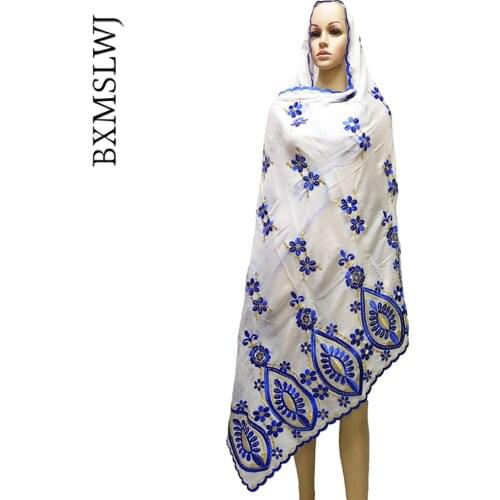 2021 New Dubai African Women Hijabs 100% Cotton Scarf Big Size Shawls and Wraps Embroidery Muslim Ramadan Fashion Pray Headscarf