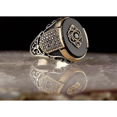 Onyx Traditional Turkish 925 Silver Handmade Signet Rings Jewelry Gift From Turkey for Women Men