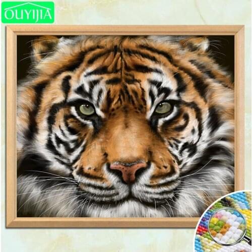 OUYIJIA Tiger Face Close-up 5D DIY Diamond Painting Full Square Diamond Embroidery Picture Of Rhinestones Mosaic Painting