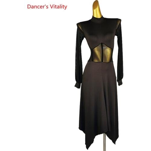 Ballroom Dance Dress Mesh Long Sleeve Skirt Performance Clothing Profession Custom Adult Child Elegant Competition Clothes