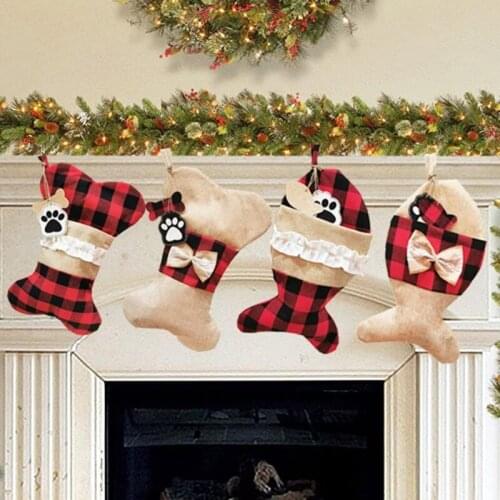 Christmas Decoration Christmas Stockings Bone/Fish Shaped Xmas Socks Gift Bag 2021 New Year Decor