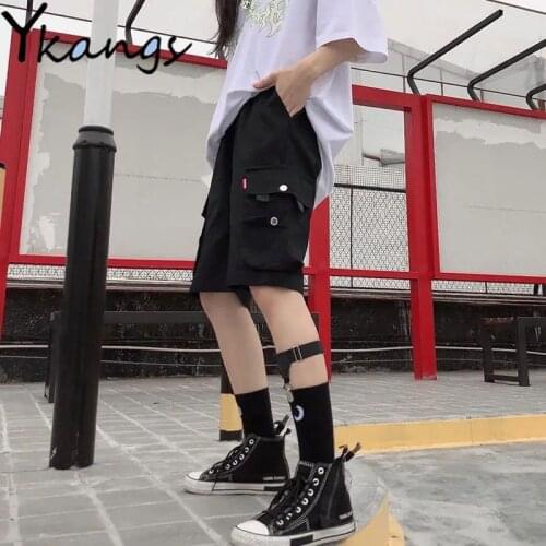 Oversize 5XL Cargo High Waisted Baggy Black Biker Shorts for Ladies Korean Running Fitness Jogger Short with Pocket Summer Women