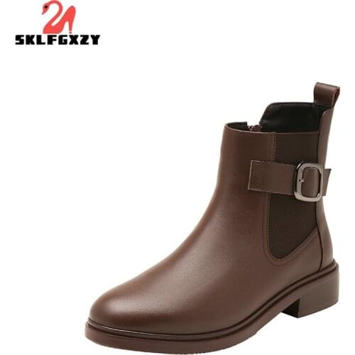 SKLFGXZY 2021 New Genuine Leather Autumn Ankle Boots Women Ladies Shoes Flat Casual Retro Female Boots Size34-42 British Style