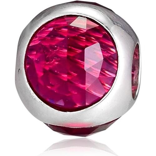 Fit Pandora Bracelet 925 Original Radiant Droplet Charm Cerise Crystals Sterling Silver Beads for DIY Making Women Jewelry