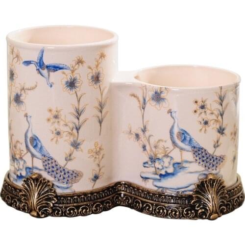 European-style ceramic chopstick holder double-layer double barrel can drain creative chopstick cage kitchen storage