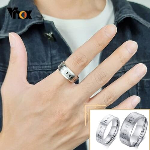 Vnox Vintage Viking Rune Mens Ring Thick Stainless Steel Finger Band Retro Nordic Amulet Jewelry