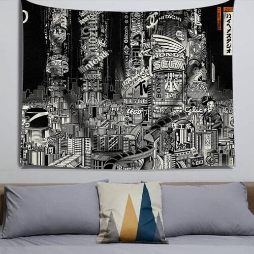 Japanese Black White Wall Hanging Tapestry Bedroom Tapestries Bedside Cloth Room Decor Blanket Wall Carpet Goth Hippie Mandala
