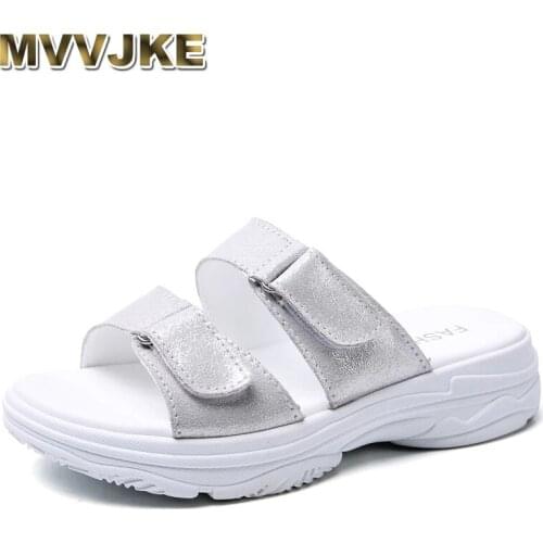 MVVJKESummer Women Slippers Shoes Woman Split Leather Flat Beach Sandals Luxury Magic Slides Ladies Slipper Flip Flops Heel High