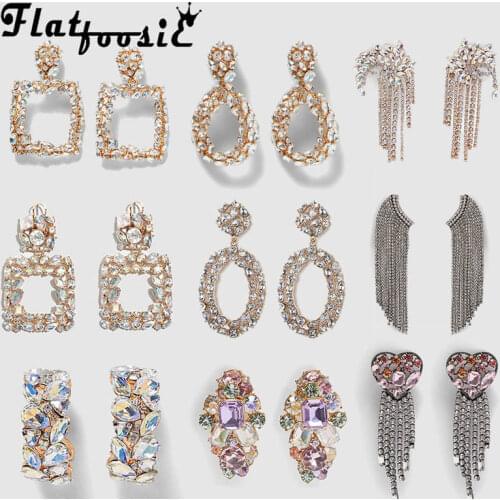 Flatfoosie 2019 New Crystal Drop Earrings Shining Gold Silver Color Bohemian Metal Dangle Earring For Women Wedding Jewelry