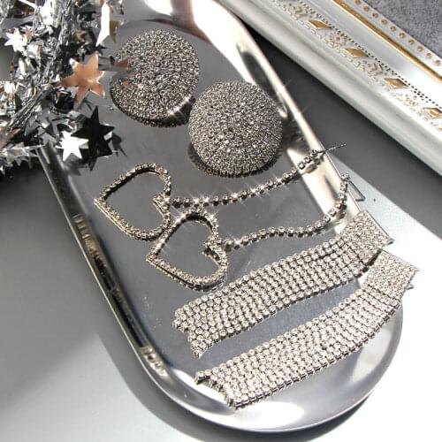 Flatfoosie Trendy New Shiny Crystal Stud Earrings For Women Gold Silver Color Geometric Earrings Boho Statement Jewelry Gift