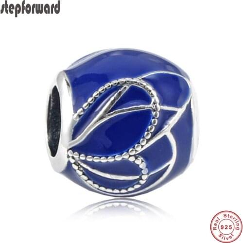 Classic High Quality Blue Enamel 925 Sterling Silver Butterfly Wing Pattern Charm Fit Bracelet