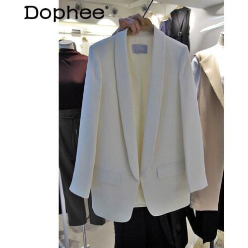 2021 Spring New One Button OL Office Blazer White Small Suit Blazer Slimming Mid-Length Jacket Elegant Casual Coat for Women