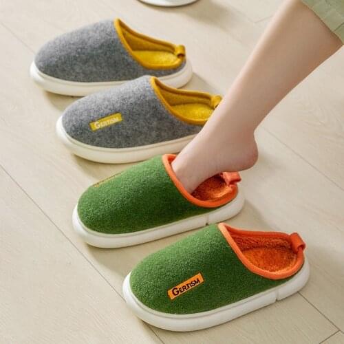 Winter Warm Plush Slippers Women Men Candy Color Thick Soled Non-slip Cotton Shoes Memory Foam Couples Home Bedroom Fur Slides