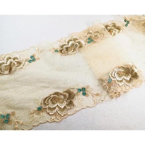 1 Meter/lot Champagne Gold Bilateral Lace Trim Network Lace Fabric 20cm Wide Craft Sewing Accessories