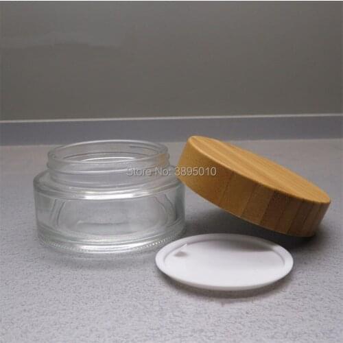 100g Refillable Clear Glass Cosmetics Bottles With Bamboo Lid Special Bamboo Empty Glass Cosmetic Container Cream Jar F1037