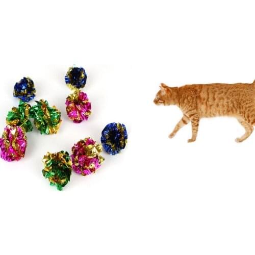 12pcs/lot Colorful Crinkle Foil Balls Mylar Pet Cat Toys Interactive Funny Colorful Sound Ring Paper ToyA3