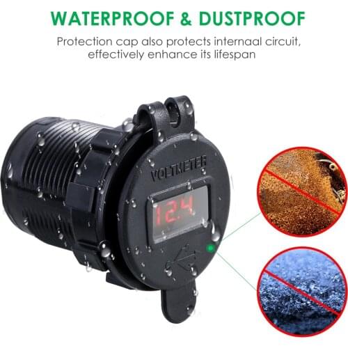 12V/24V Car Motorcycle Charger Socket Adapter Outlet LED Voltmeter 4.2A 0.6 Meter Line Transparent Cover Dual USB Ports