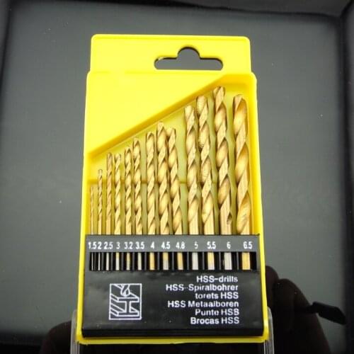 13pcs High Speed Steel Drill Suits Titanium coating Twist drill set 1.5mm-6.5mm good quality