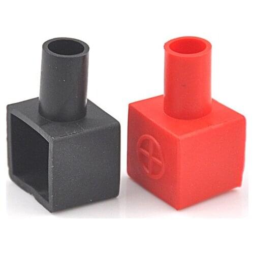 2PCS Red +Black Square Motorcycle Battery Terminals Protection Sleeve Rubber Positive Negative Pole Covers