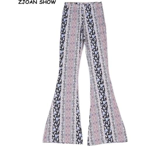 2019 Ethnic Geometric Print Flare Pants Pink Sexy Women Bohemian Tribal African Hippie Pants Bell Leggings Bottom Long Trousers