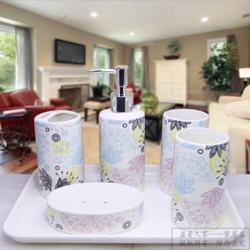 5 pcs American rustic ceramic bathroom wash set supplies dental sanitary accessaries set soap box wedding gift