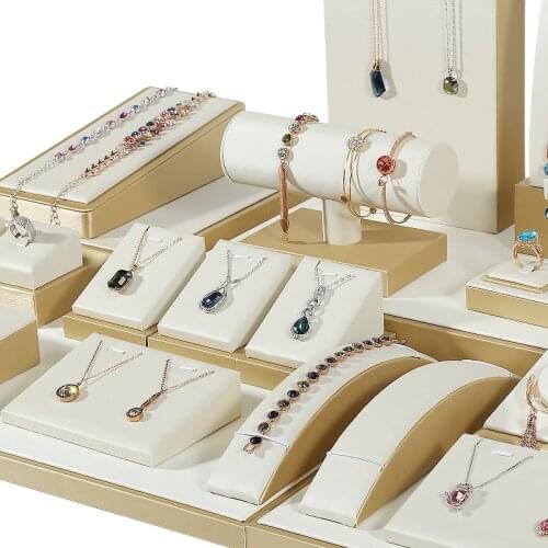 Beige PU leather jewelry jade jade display props window creative decoration ring pendant jewelry stand