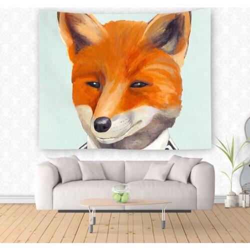 Fox Hedgehog Deer Fabric Decorative Wall Hanging Tapestry Forrest Wolf Decor Polyester Curtain Table Cover Beach Picnic Usage