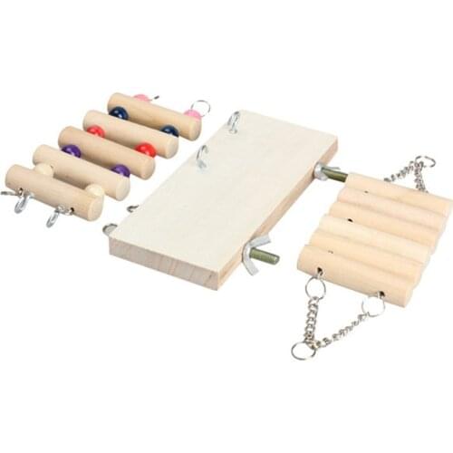 Wooden Parrot Hamster Crawling Ladder Funny Swing Springboard Perches Bird Toys Set Cage Accessories For Gerbil Rat