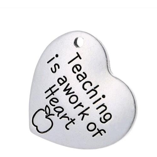 Fnixtar 24*25mm Alloy Teaching is Awork of Heart Heart Metal Charm For Jewelry Making DIY Alphabet Charm Best Gift 20pcs/lot