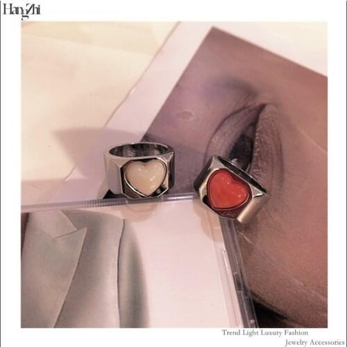 Powder Crystal Rhodolite Niche Design Jelly Color Love Glossy Square Ring Personal Trendy Cool Women Ring Gift New Fashion 2021