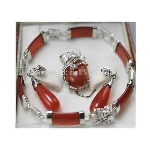 Hot sale Beautiful red jade bracelet earring Pendant Necklace