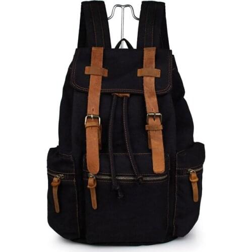 JMD New Style Canvas With Leather Straps Black Backpacks For Teenage Girls 9003A