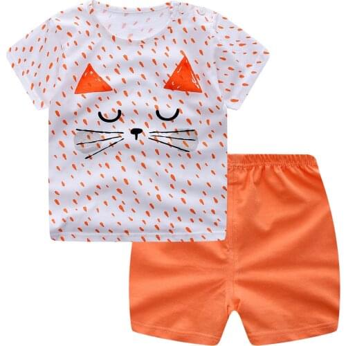 Oklady Summer Girls Clothing Set 2019 Girls Clothes Set Lovely White cat suit Girls T-shirt + Pants Girls Suit Kids Clothes