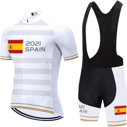 2021 Pro Team Spain Cycling Jersey Bib Set white Bicycle Clothing Quick Dry Bike Clothes Wear Mens Short Maillot Culotte Suit