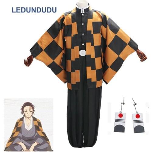 Demon Slayer Kimetsu no Yaiba Cosplay Costumes Kamado Tanjuurou Men Uniforms Party Suit for Halloween and Cos Capes
