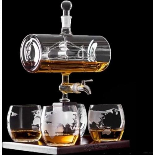 Creative Decanter Set Sailing Decanter Whiskey Wine Glass Set One Bottle Four Cups With Wooden Base